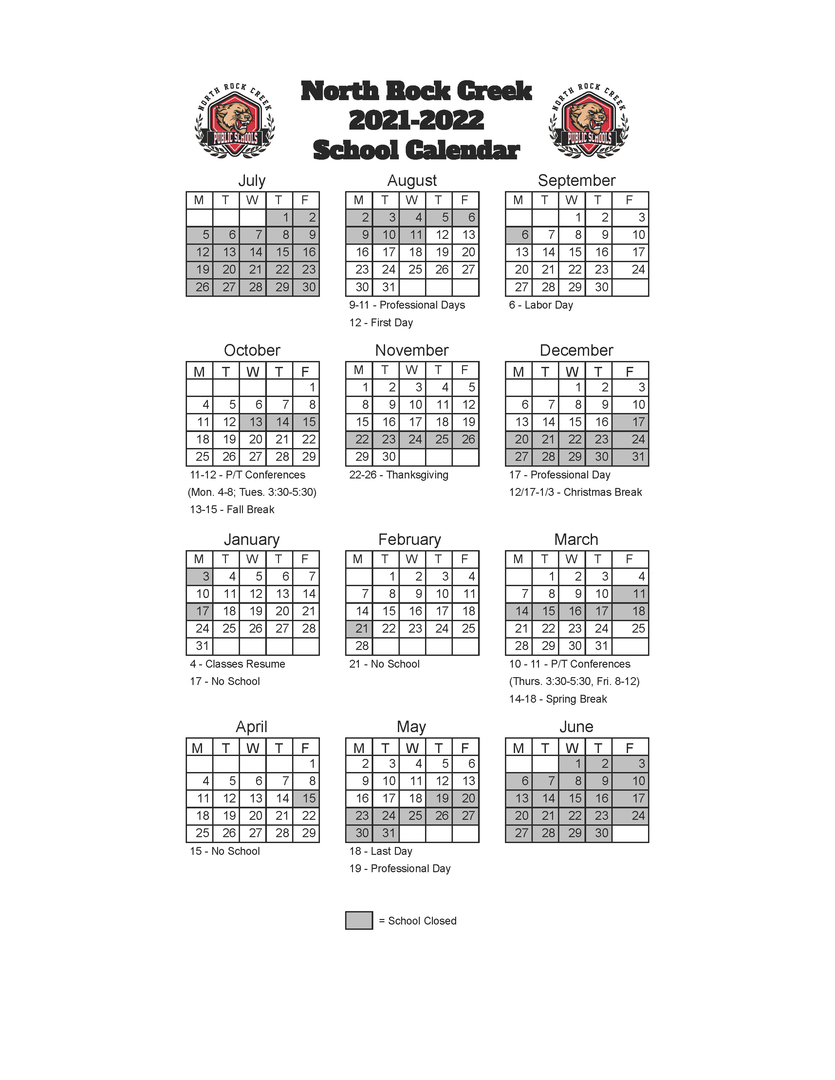 North Rock Creek Public Schools Calendar 2022 and 2023 - PublicHolidays.com
